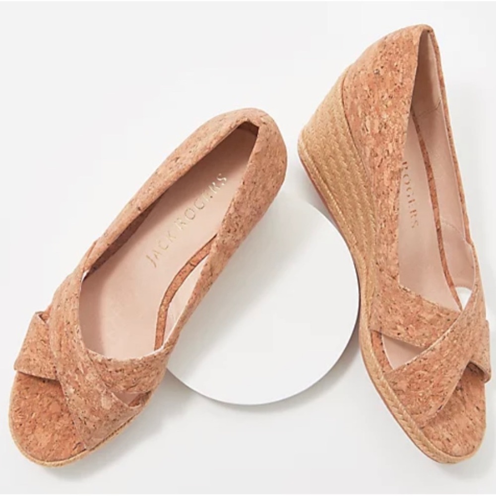 Jack Rogers Palmer Criss Cross Cork Espadrille Wedges Sz 6